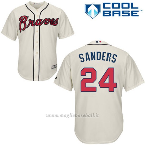 Maglia Baseball Uomo Atlanta Braves 24 Deion Sanders Crema Cool Base